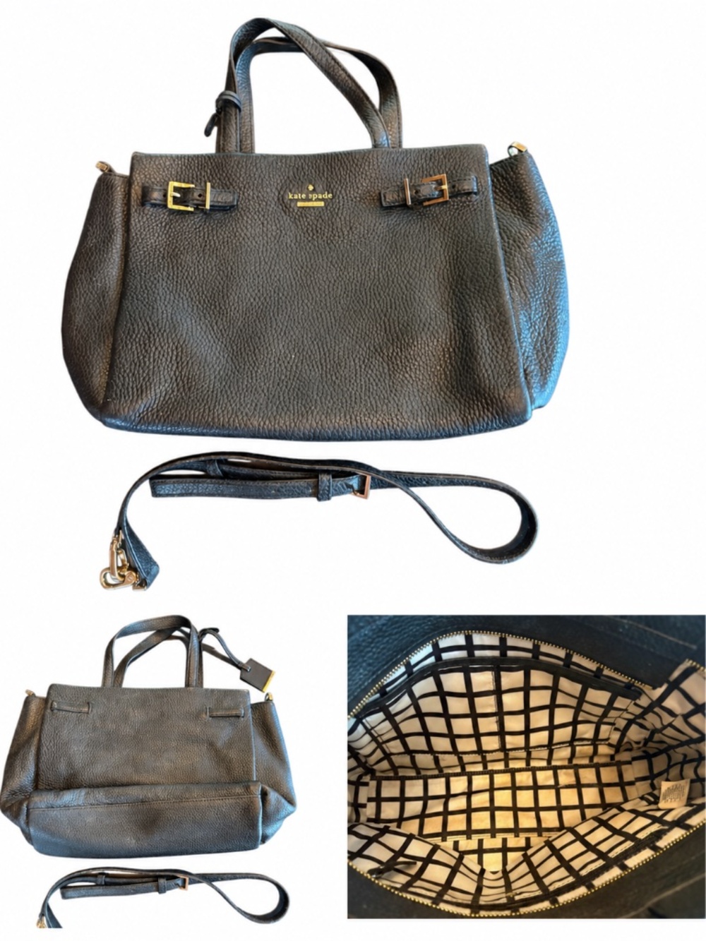 Garage Blowout Kate Spade Black Pebbled Leather Satchel Crossbody